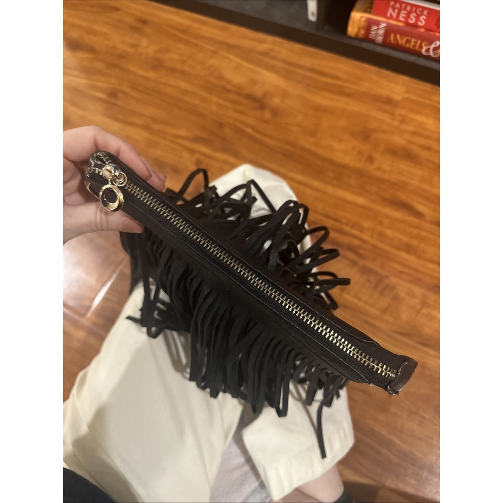 Fringe Western Wristlet Purse Tassels Handbag Black Gold Zipper Rodeo Cowgirl - Picture 7 of 13